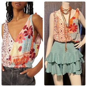 NWT Free People Tied To You Surplice Tank Tropical Combo XS